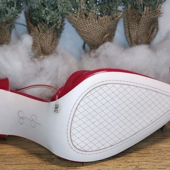 NEW Jessica Simpson Size 10M T- Strap Stilleto Pumps Holiday Candy Apple Red NYE - Picture 7 of 9